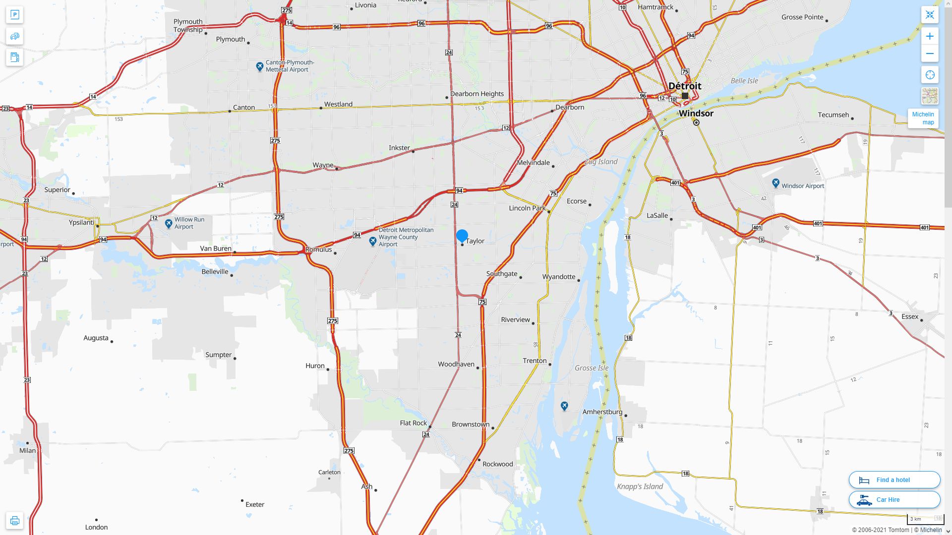 Taylor Michigan Highway and Road Map